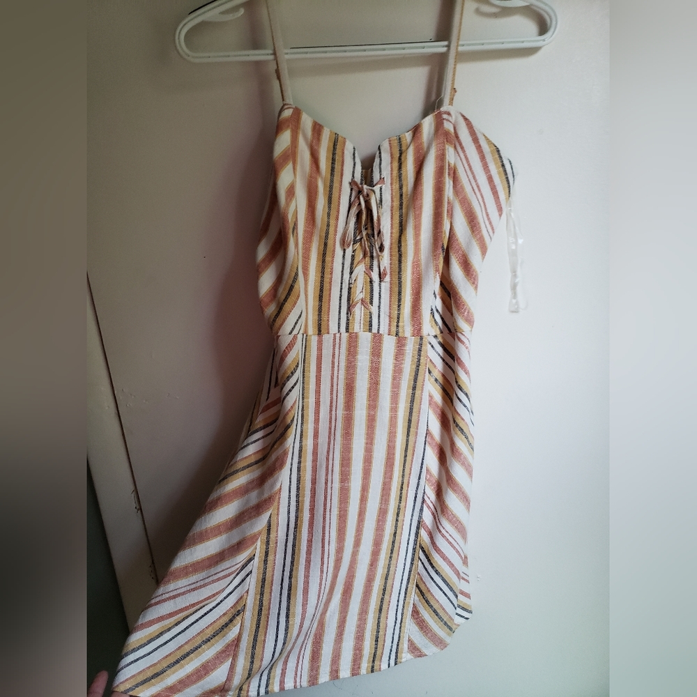 NWOT aeropostale sweetheart lace up caramel striped mini dress - Picture 13 of 13